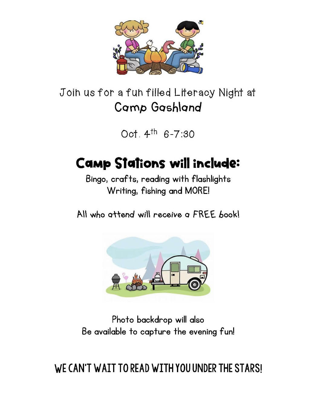 Featured image for “Literacy Night at Camp Gashland!”